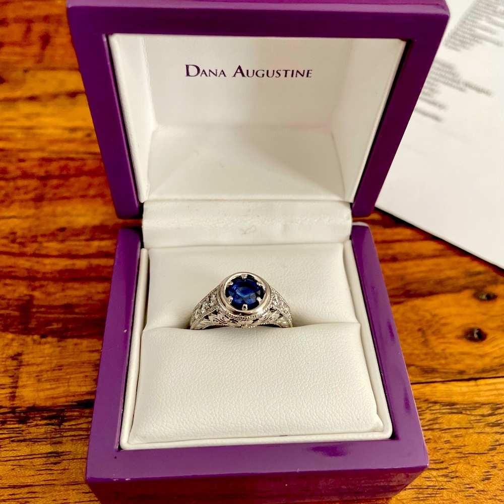 Dana Augustine custom sapphire and diamond ring.